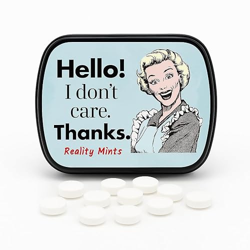 Miniatura 2 de I Don't Care Thanks Mints  Wintergreen Breath Mints  Regalo novedoso de dulces para mujeres  Lata coleccionable con bisagras de caramelo sin azúcar