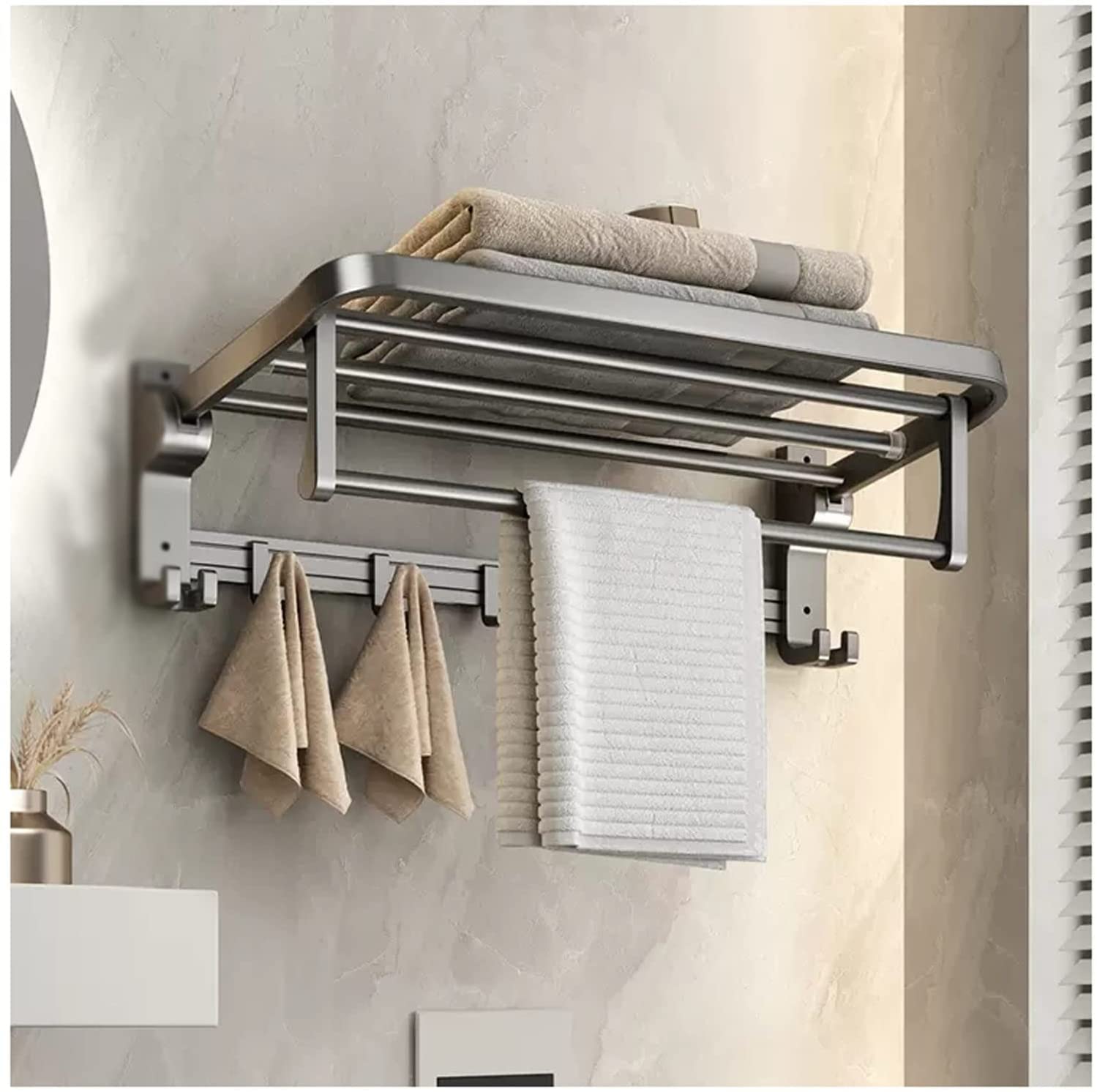 ELUKHT Shower Shelf Bathroom Shelf Aluminum Shower Towel Rack Wall Mounted Shower Shelve with Towel Bar and Coat