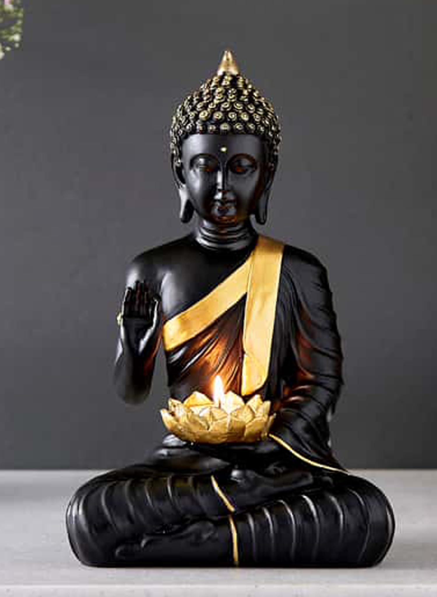 SN Handicrafts polystone Buddha Statue Showpiece Idol with tealight for Home Decor & Living Room Unique showpieces 1 pic (Black)