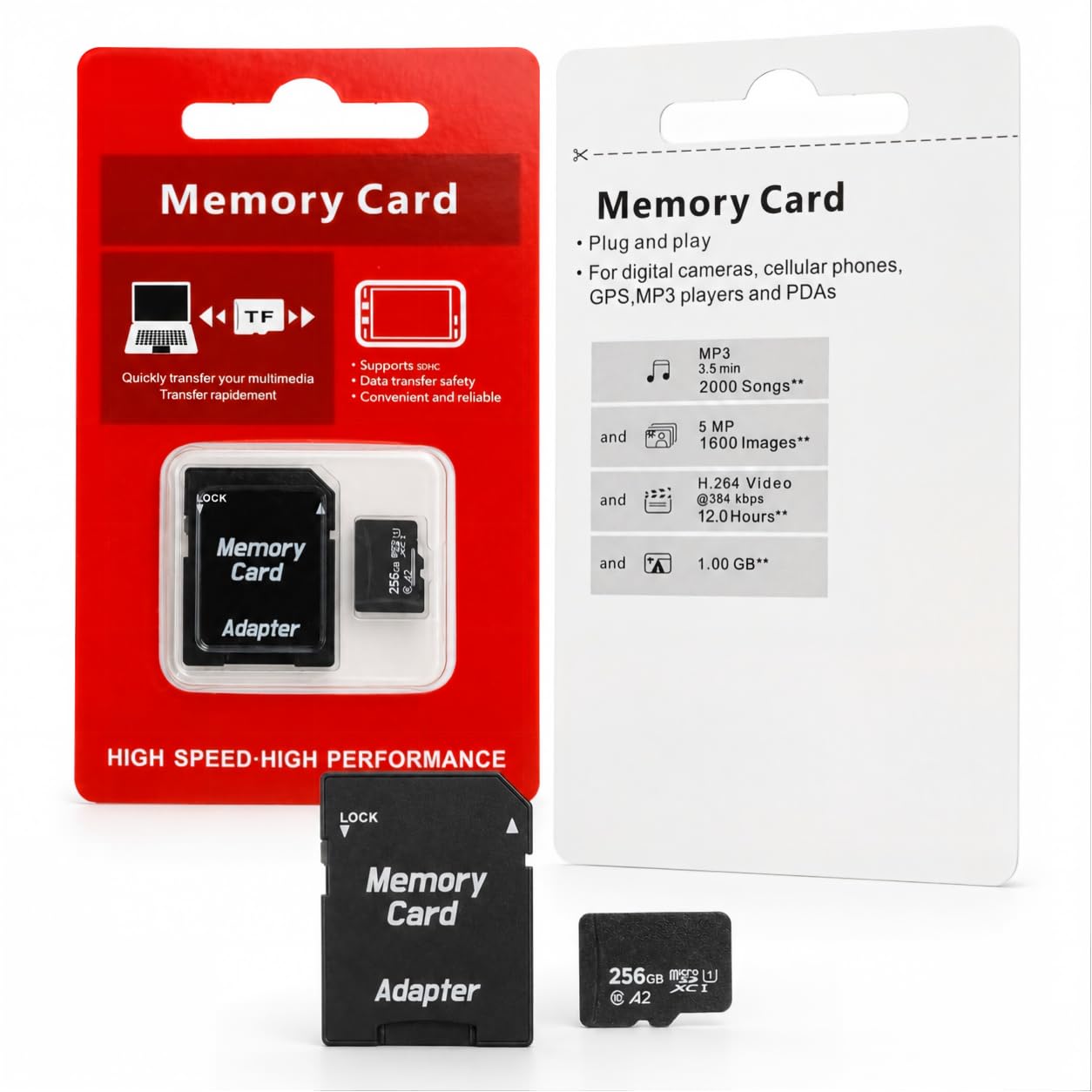 Memory Card Carte Micro SDXC 256 Go Haute Vitesse (A2, U1, V30, Classe 10) avec Adaptateur SD – Carte mémoire pour Appareil Photo, téléphone, Tablette, Switch, vidéo