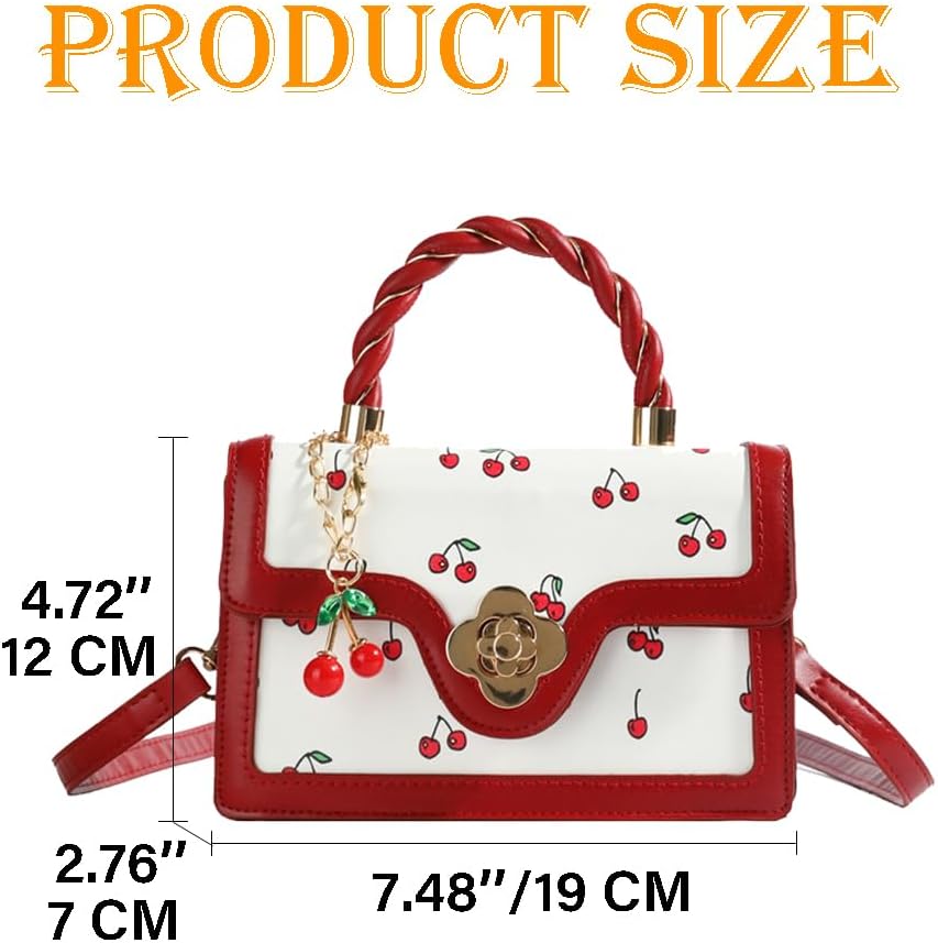 Cute Cherry Purse Y2K Vegan Leather Shoulder Bag Fashion Crossbody Purse Small Satchel Handbag - Image 5