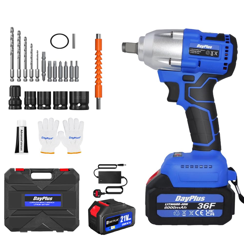 Qimu Cordless Impact Wrench,1/2 Brushless Impact Gun,3-in-1 Power Electric Wrench/Max Torque (420N.m),21V Drill Set with 6.0Ah Battery&Charger,4Pcs Sockets,High Torque Impact Wrench for Car Repairs
