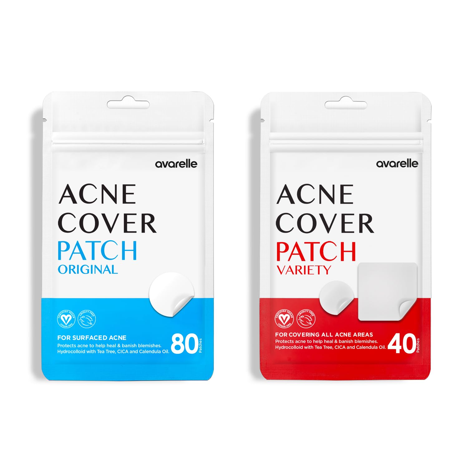 AVARELLE Pimple Patches Double Variety Duo Hydrocolloid Acne Patches for Blemishes and Zit with Tea Tree Oil Calendula