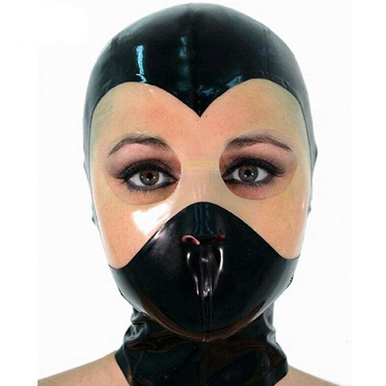 WXLPCGO Latex Head Cover Latex Hood Back Zipper Exposed Eye Riding Mask for BDSM Cosplay Party Club Wear(Size:XXL-73CM)