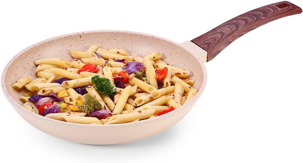 Wonderchef Duralife Die-cast Non-Stick Fry Pan 24cm for Kitchen, Non-toxic Chemical & PFOA Free Duramax Coating, Low-oil Cooking Cool-touch Handle, Gas Stove & Induction Friendly, 2-Yr Warranty, Ivory