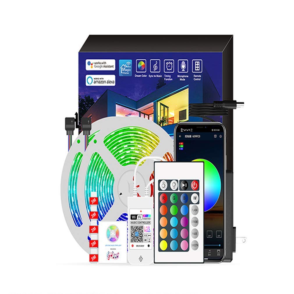 Striscia LED 5M, WiFi Luci LED Colorate Smart Phone Strisce LED Compatibile RGB SMD 5050 Musica SYNC LED Strip Controllo App E 24 Tasti Telecomando RF per Casa Cucina Festa TV Decorazione,10M