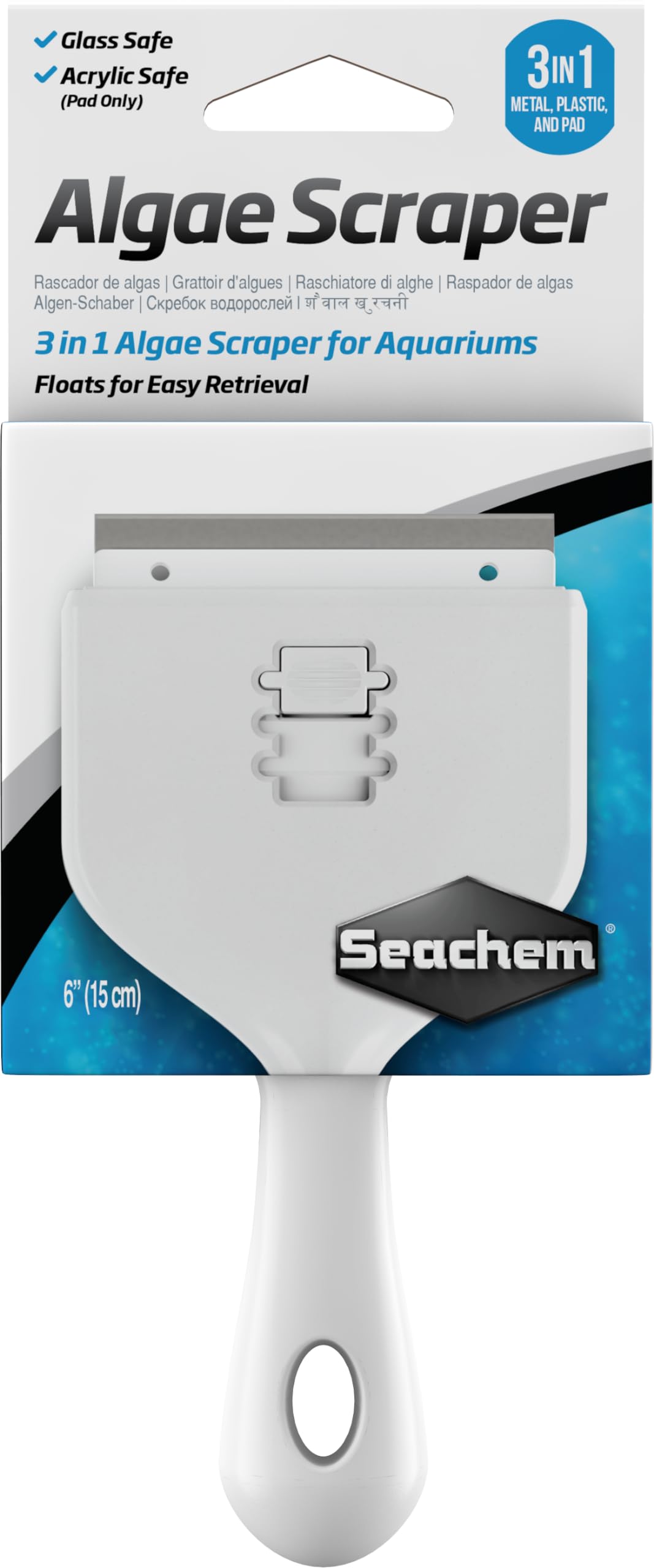 Seachem Raschietto per alghe 15 cm 3in1 Schaber, Bianco