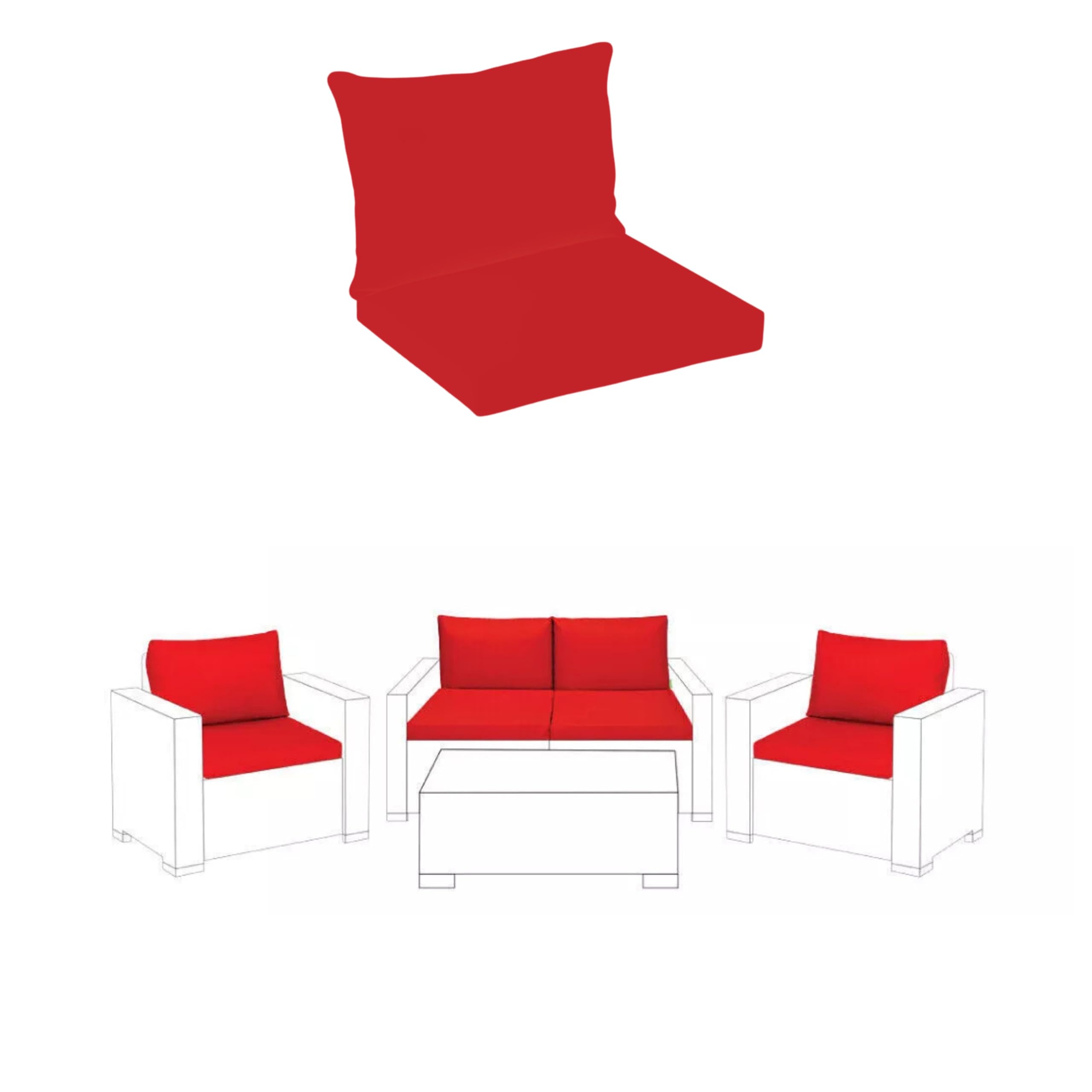 FIVE MOONS Outdoor patio cushion set with water-resistant, zippered covers. Compatible for Keter Allibert California Rattan Furniture. Durable, weatherproof cushions (Red, 3 Seater Sofa- 6 pieces)