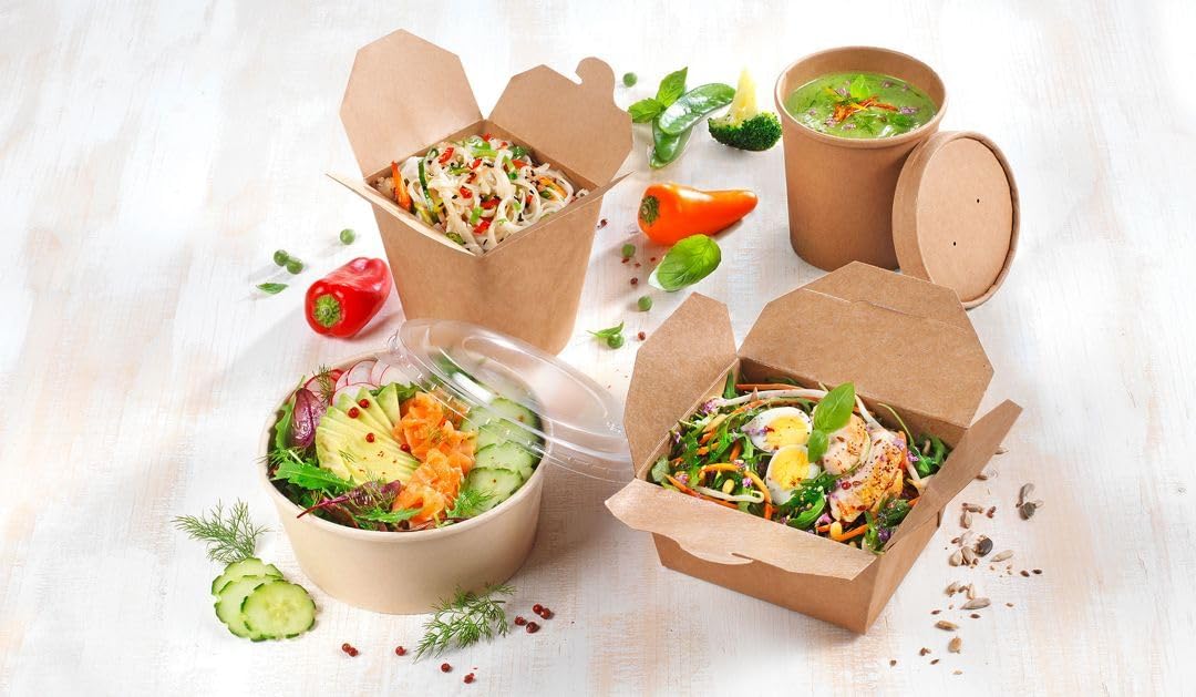 44 oz. Round Kraft PE-Lined Microwavable Take-Out Container 7 5/16" x 2 5/8" - 300/Case - Lid sold separately.