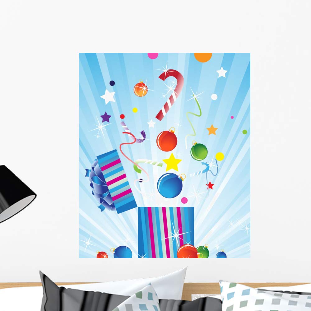 Wallmonkeys Gift Box and Christmas Wall Mural Peel and Stick Holiday Graphics (24 in H x 20 in W) WM386242