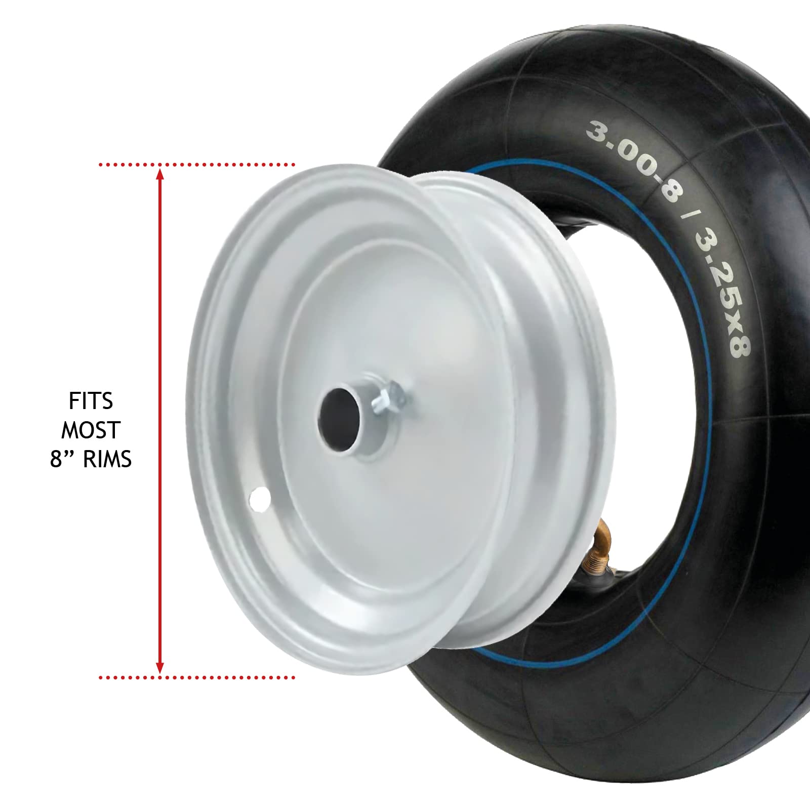 SPARES2GO Reifen 3.00x8 Schubkarrenanhänger 300x8 3.00x8 Rad x 2 + Schlauch 20,3 cm Felge x 2