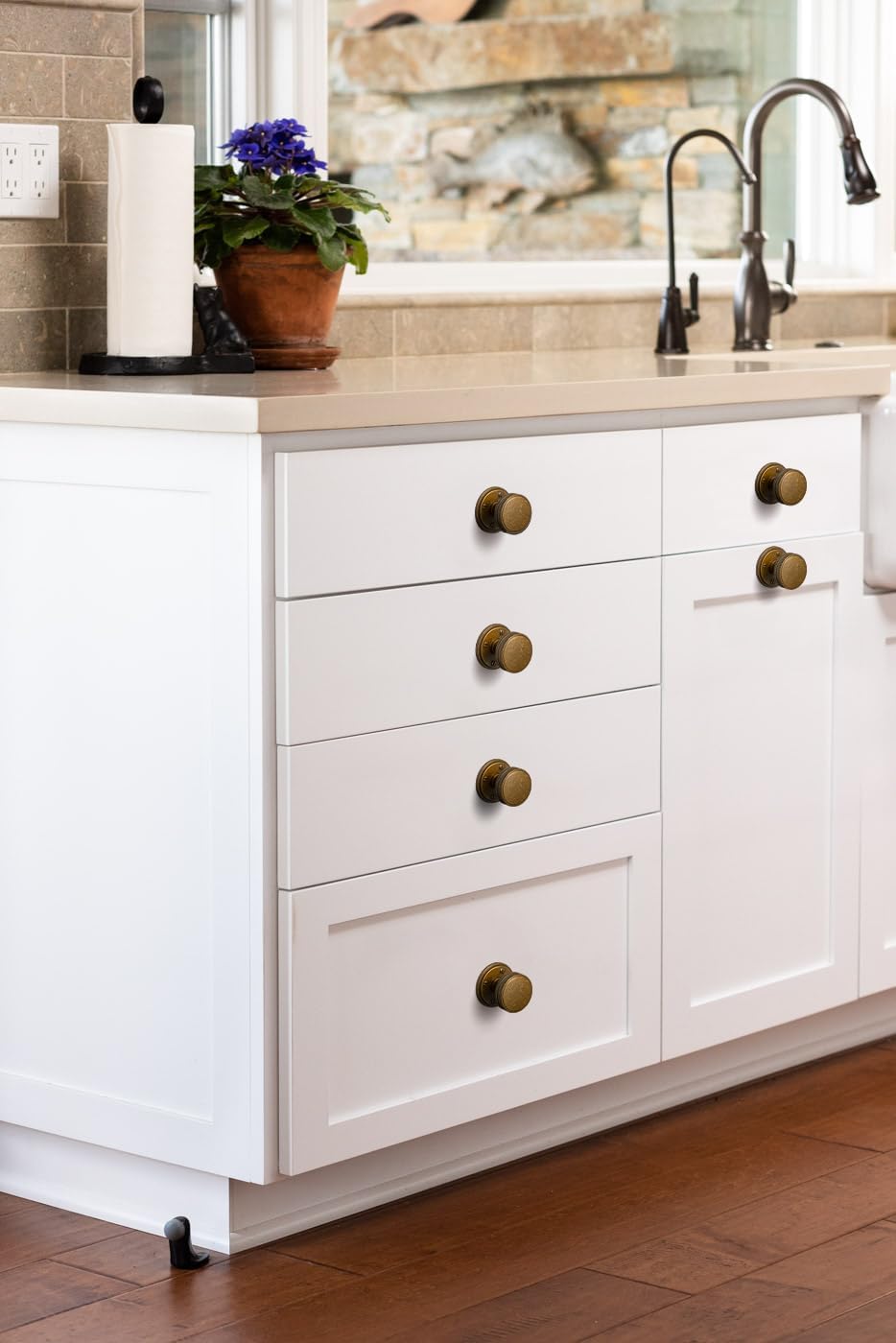 Goo-Ki 6 Pack Cabinet Knobs with Spacer Antique Brass Drawer Knobs with Backplate - Single Screw Bar Cabinet Pulls Dresser Handles Zinc Alloy Kitchen Hardware