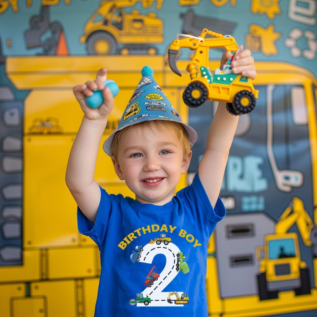 2-6 Years Birthday Boy Shirts Construction Excavator Cotton Short Sleeve T Shirt - Image 2