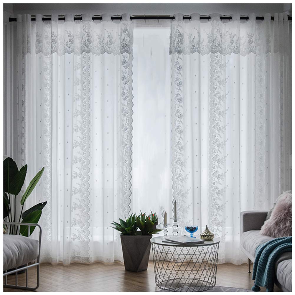 Voilage dentelle blanc pour grande fenêtre du sol au plafond rideau brodé floral