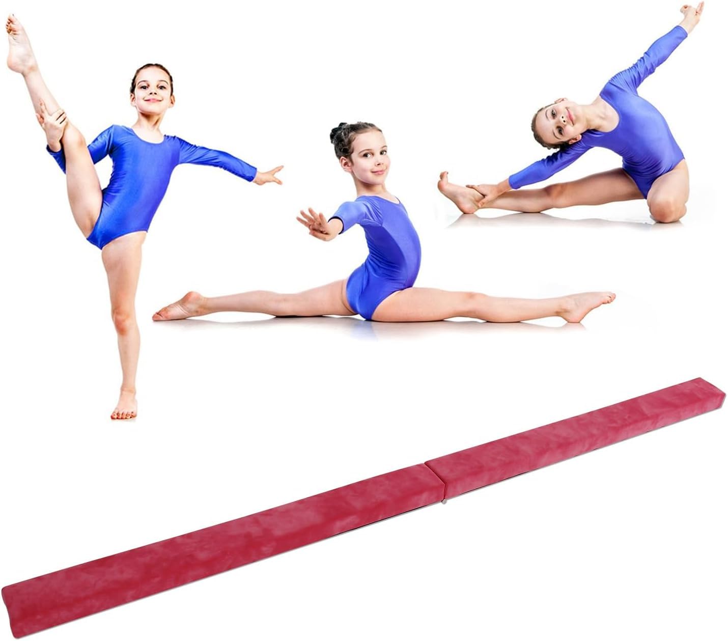 Poutre d'équilibre, barre de gymnastique violette 2,1 m, équipement de gymnastique pliable en daim synthétique pour la maison, la gym, l'entraînement, le sport, cadeau d'anniversaire
