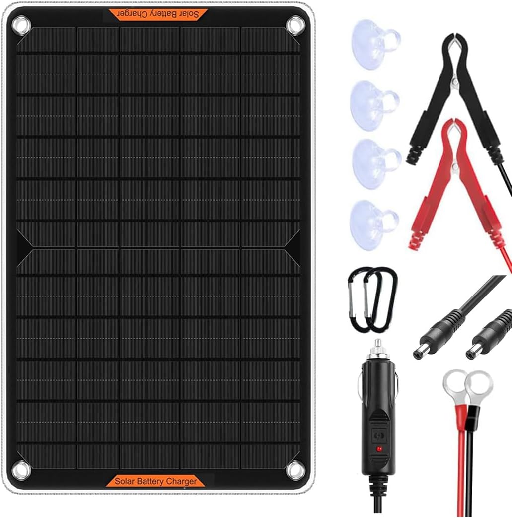 12 Volt 10 Watt Solar Car Battery Charger & Maintainer, Solar Panel Trickle Charger, with Alligator Clip& Cigarette Lighter PlugAdapter for Car, Boat, Automotive, Motorcycle, RV 12 Volt 10 Watt Solar Car Battery Charger & Maintainer, Solar Panel Trickle Charger, with Alligator Clip& Cigarette Lighter PlugAdapter for Car, Boat, Automotive, Motorcycle, RV