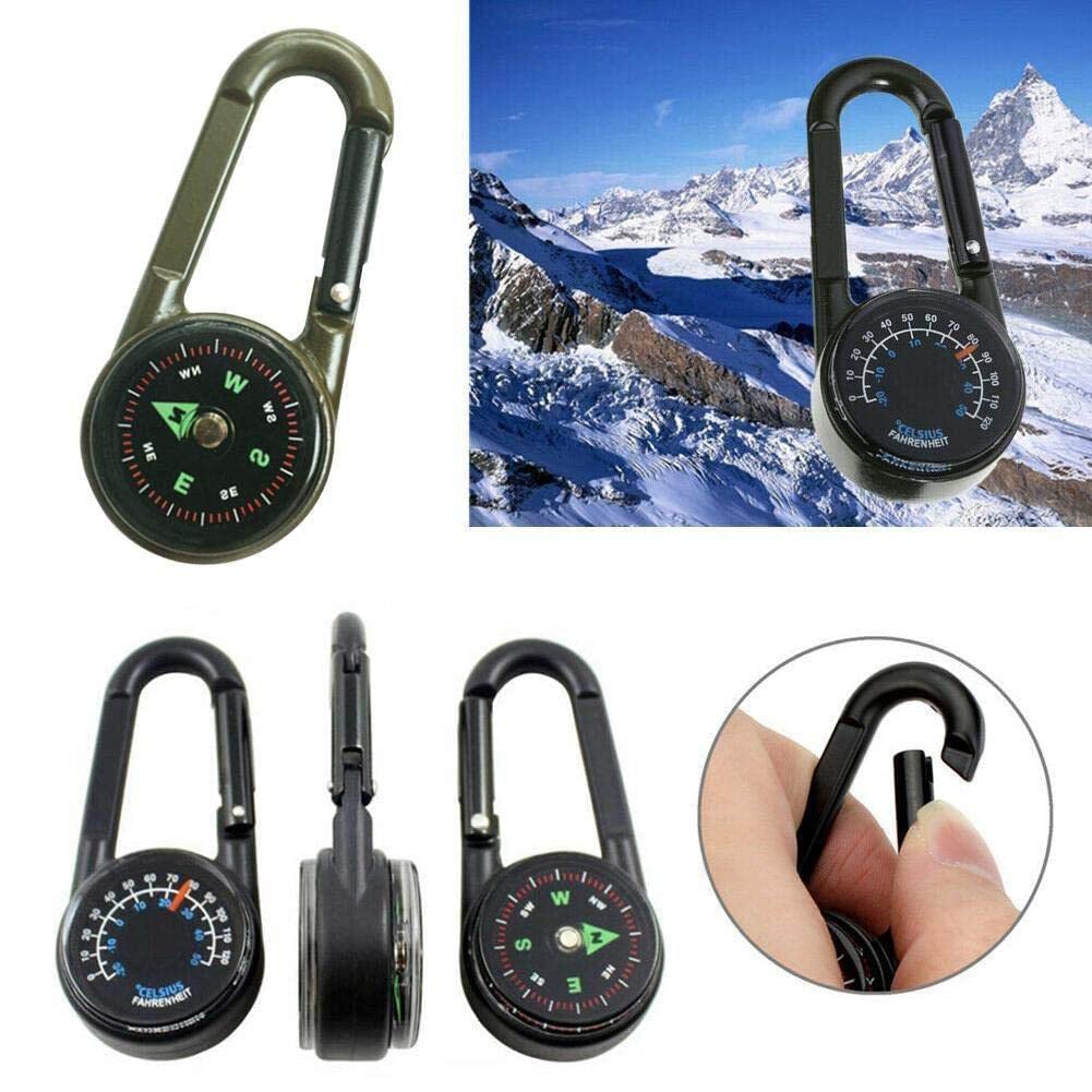 Munkees Mousqueton Boussole et thermomètre - Équipement étanche de poche pour camping, outil de survie, kit d'urgence, randonnée, randonnée - Noir