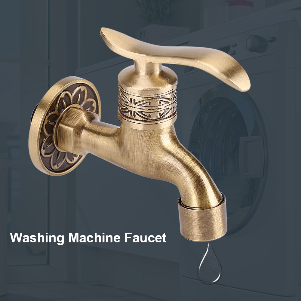Grifo de Agua Fría Latón Antiguo Montado en Pared con Manija Palanca, Ideal para Lavadora Baño Jardín Piscina