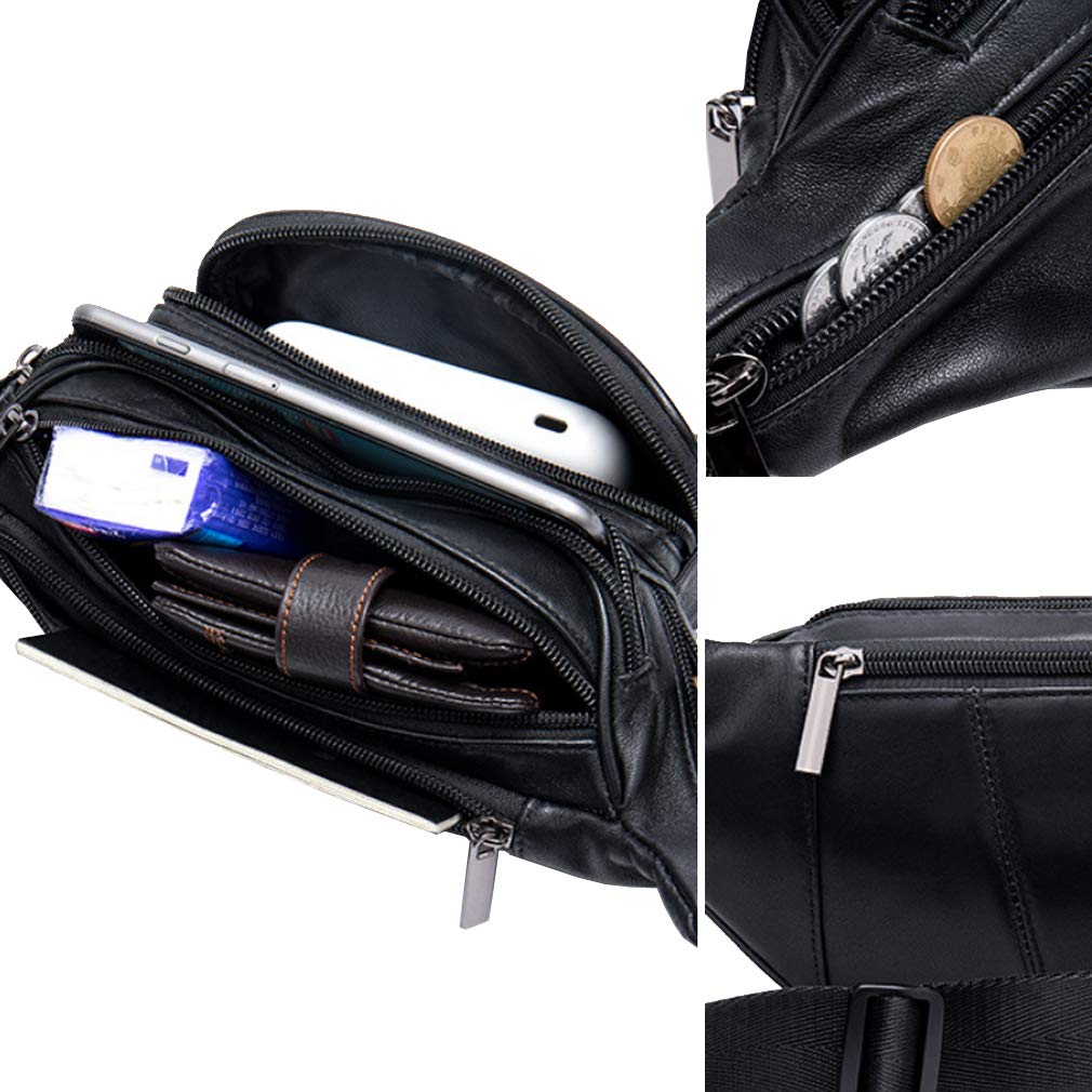 Hebetag Sac Banane en Cuir pour Homme et Femme Sac Banane pour Voyage, Course à Pied, randonnée, Camping, téléphone Portable, Pochette Pochette