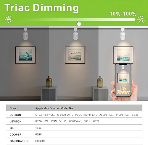 Miniatura 3 de Arcfox Cabezales de iluminación LED de pista de 7 W 3000 K, regulables, 3 cables, circuito único, tipo H, lámpara ETL CRI90 para comedor, cocina,