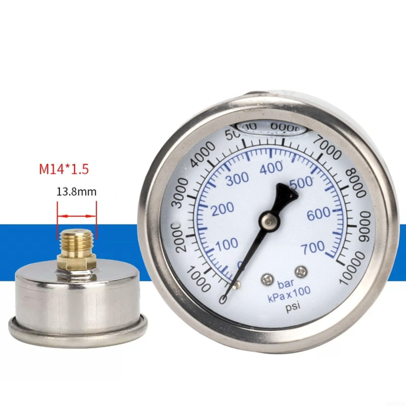 Manómetro para M14 x 1,5 rosca hidrolimpiadora acero inoxidable manómetro 700 bar/10000 psi