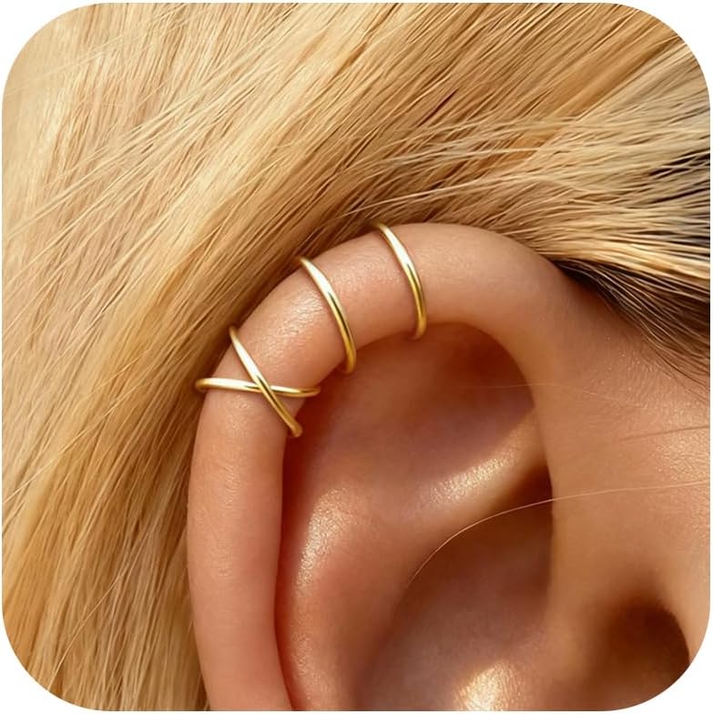 Ear Cuffs Non Piercing Ear Cuff Earrings for Teen Girl Gifts Trendy Stuff 14K Gold Plated Earrings Non Pierced Clip on Cartilage Earring Set for Women Stack Jewelry