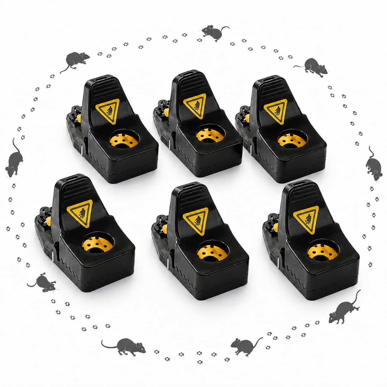 6 Pack Mouse Traps for Indoors, Reusable ABS Rat Traps with Bait Cups