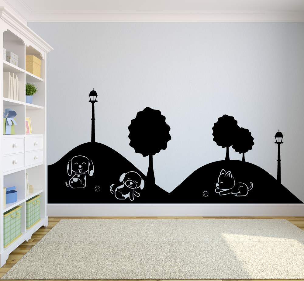 Cute Dog Park Play Friends Puppy Animal Dogs Animals Wall Sticker Art Decal for Girls Boys Room Bedroom Nursery Kindergarten House Fun Home Decor Stickers Wall Art Vinyl Decoration Size (35x40 inch)