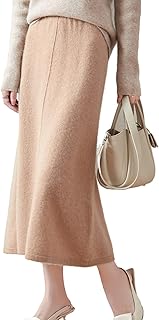 Mid Length Skirt Women Fall Winter 100% Merino Wool Knit Long Skirt Ribbed Elastic Solid Casual Warm Skirt