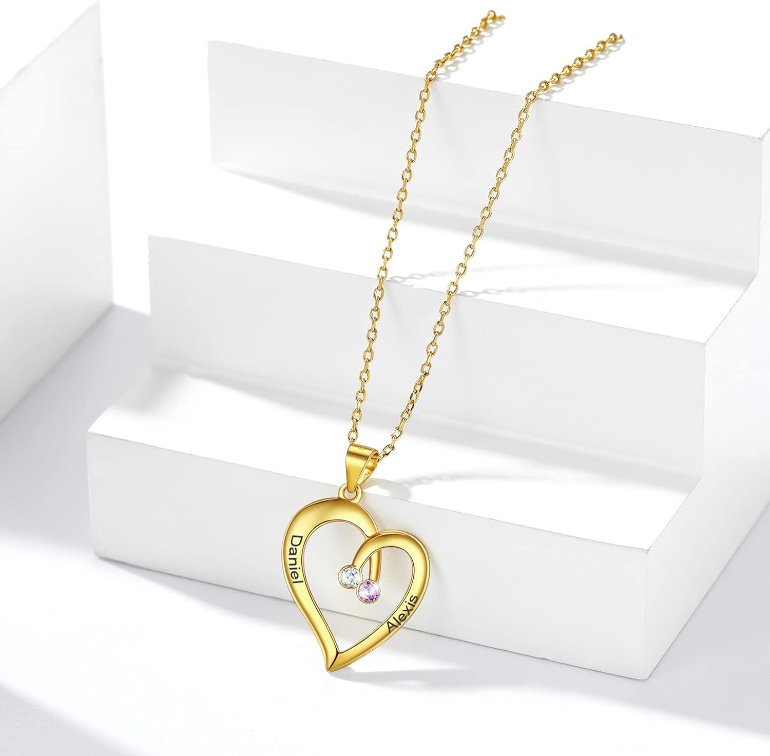 Silvora Heart Pendant Necklace with Birthstone, Sterling Silver Personalized Custom Birth Jewelry Gift Packaging