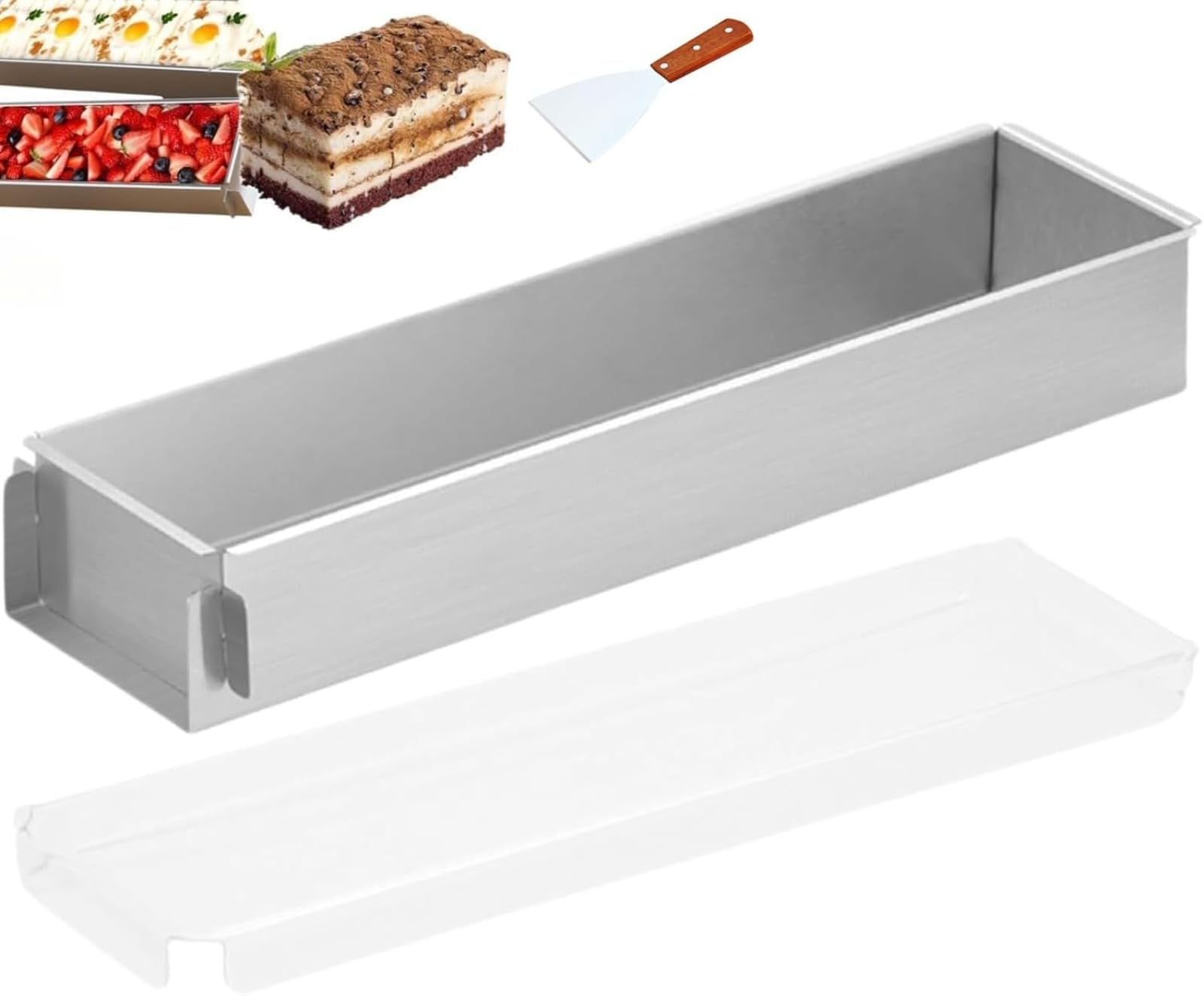 Molde rectangular para hornear con tapa, antiadherente extraíble de aleación de aluminio para tarta de queso, mousse, perfecto para uso doméstico o profesional, 16 x 4 x 2 pulgadas