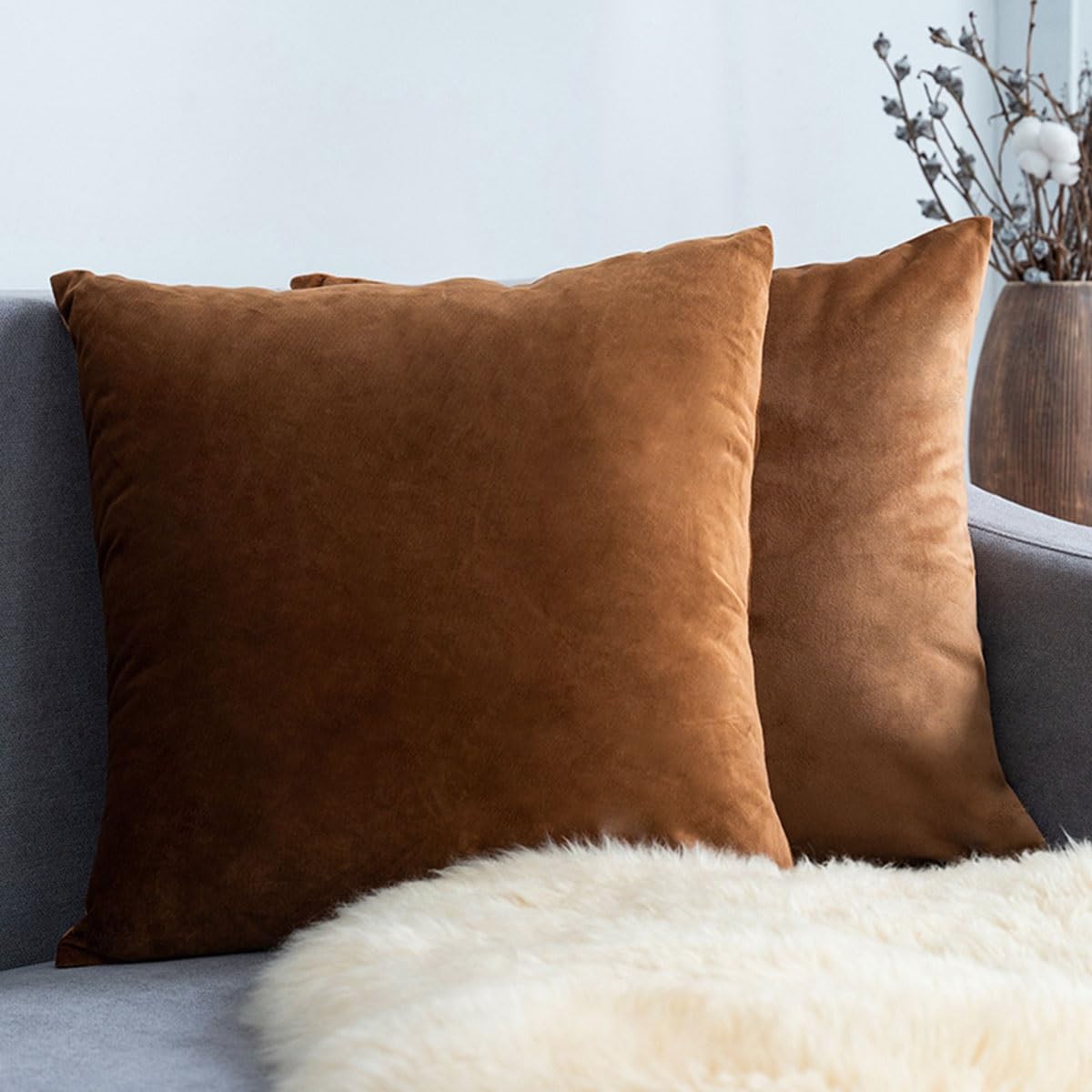Swj-Swjssb Elephant Curry Sofa Throw Pillow Covers Set Of 2 Pillow Cases Velvet Decorative Soft Pillow Cover Lumbar Cushion Case With Zip Couch Pillowcases For Sofa Bed Home Decorative(,45X45 Cm Set Of 2)
