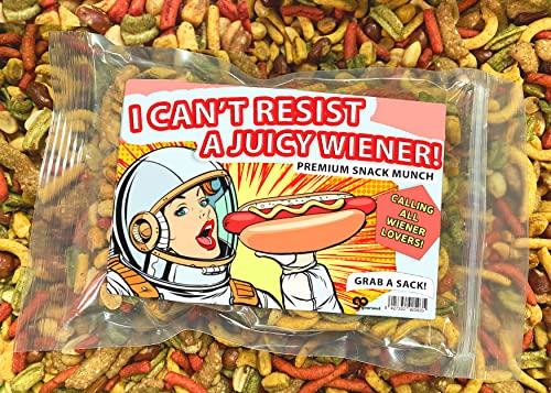 Can’t Resist Juicy Wiener Trail Mix - Gourmet Snack Munch for Women Gift Basket, Funny Hot Dog Gag Gift from Friends, Stocking Stuffers for Wife, Girlfriend Crunchy Spicy Salty Snacks, 11 oz