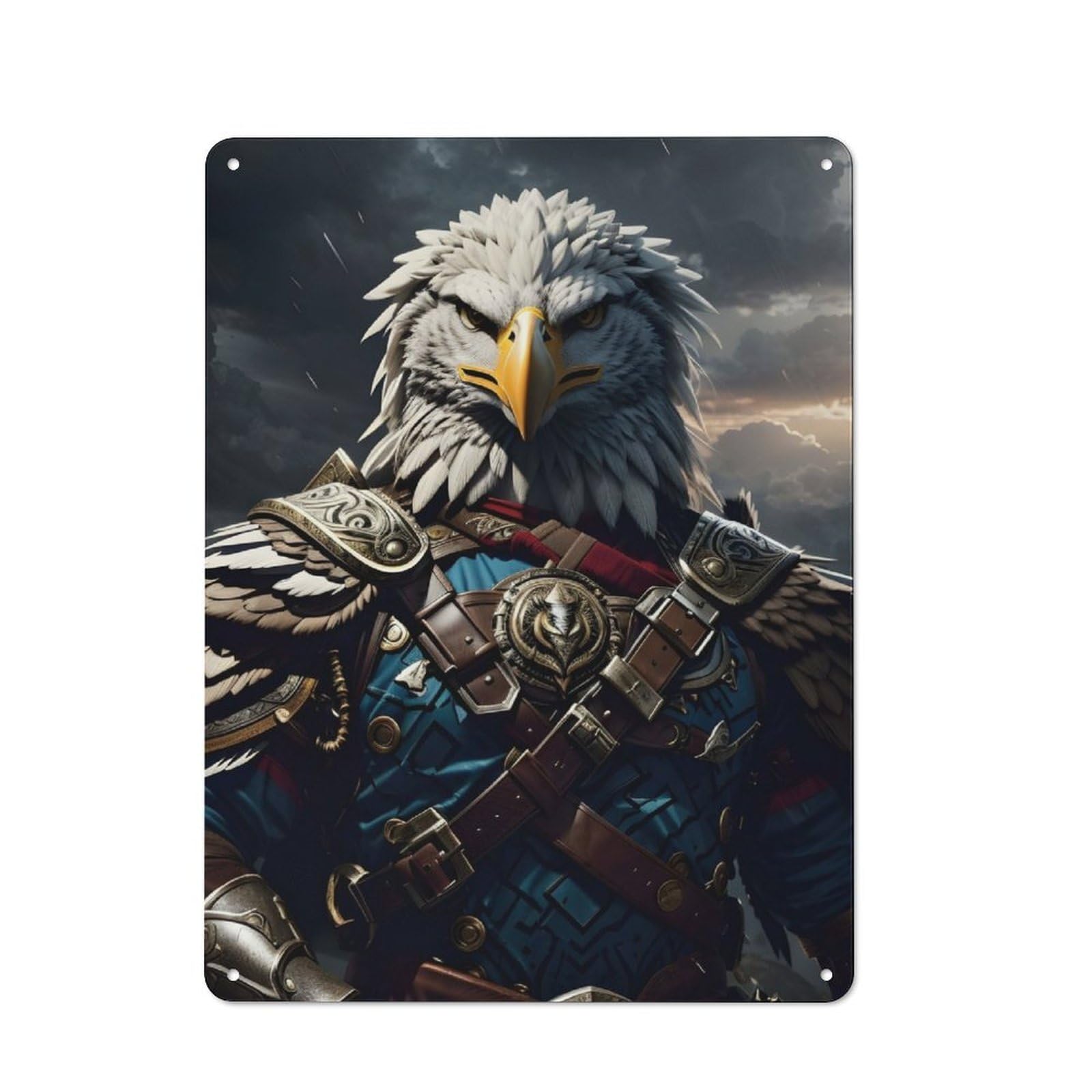 Junmoney Eagle Armor Fighting Vintage Metal Plaque 40X30cm For Workshop Wall, For Kitchen And Home Bar Decor, For Home Office And Studio Walls