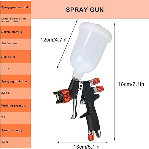 Miniatura 5 de HVLP - Pistola de pulverización de aire con boquillas de 0.047 in, vaso de plástico de 300 cc, pistola de pintura automática, pistolas de pintura