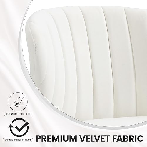 Miniatura 7 de Juego de 2 sillas de comedor de terciopelo, modernas sillas tapizadas con patas de metal dorado para comedor, cocina, tocador y patio (blanco)