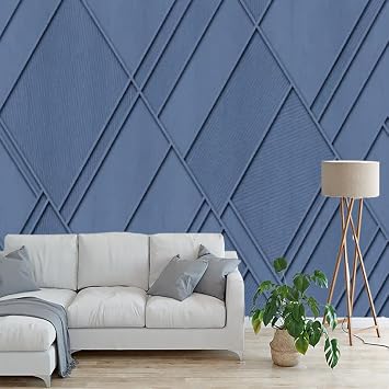 Solid Geometry 3D Wall Mural, Blue Simple Self-Adhesive Wallpaper,Modern Bedroom Large TV Background Murals,for Living Room Office Bedroom Kids Room Home Decor,99" W x 66" H-PVC