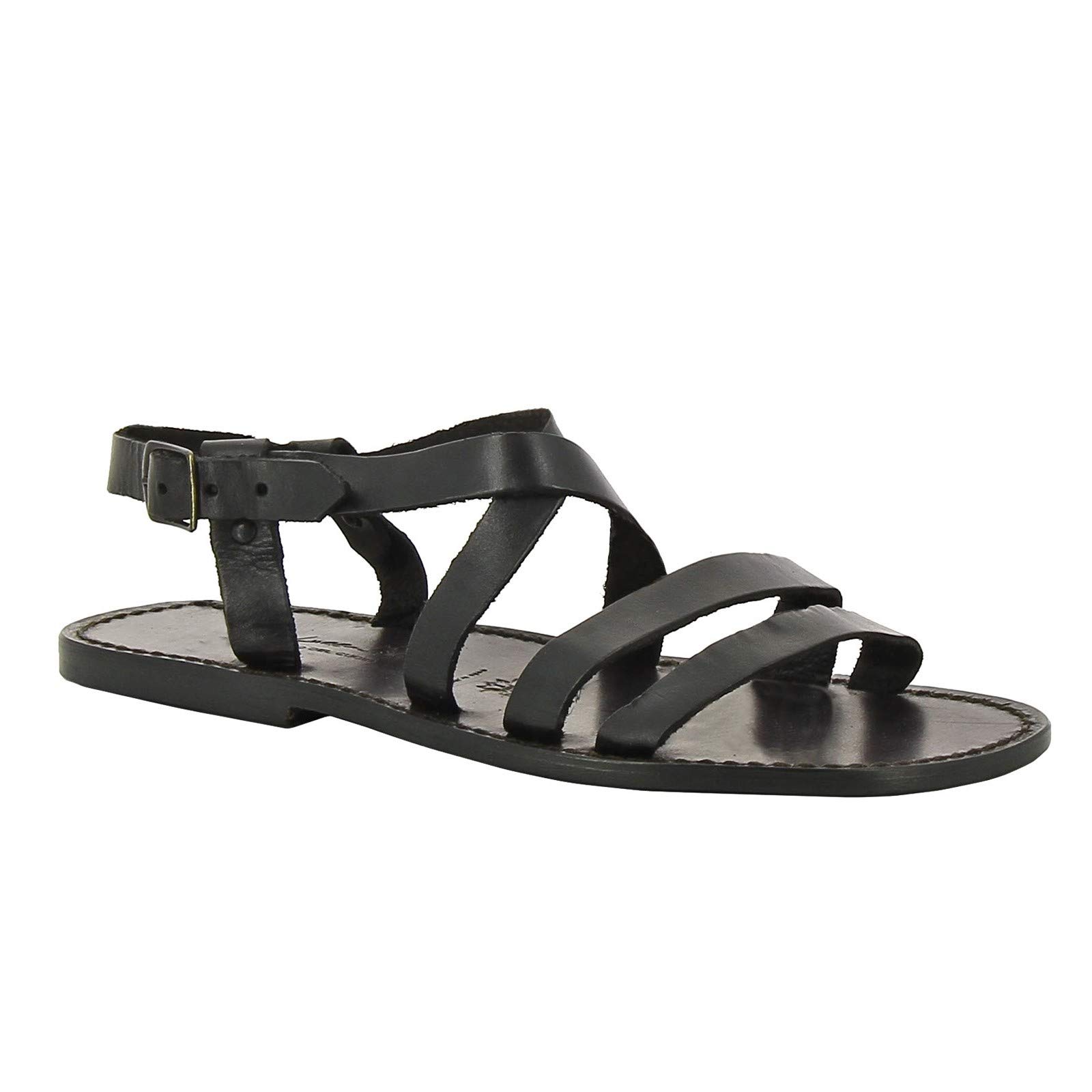 Handmade In Italy Mens Black Leather Franciscan Sandals
