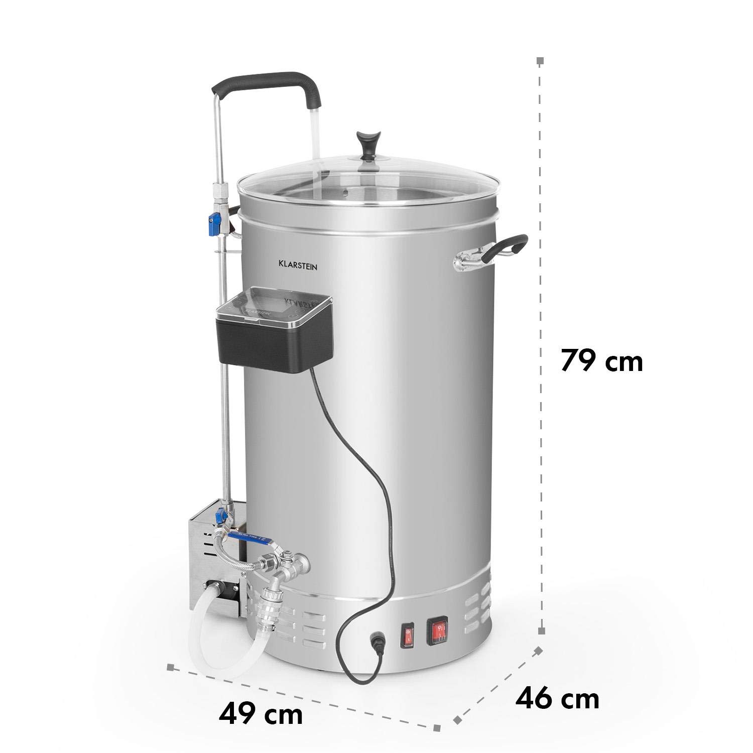 Klarstein Brauheld Pro - Fermentadores cerveza, Fabrica cerveza artesanal, Máquina cerveza artesanal, Temporizador 1-99 min, 30-100 °C, Acero inoxidable, Recipiente grano extraíble, 45 L, Plateado