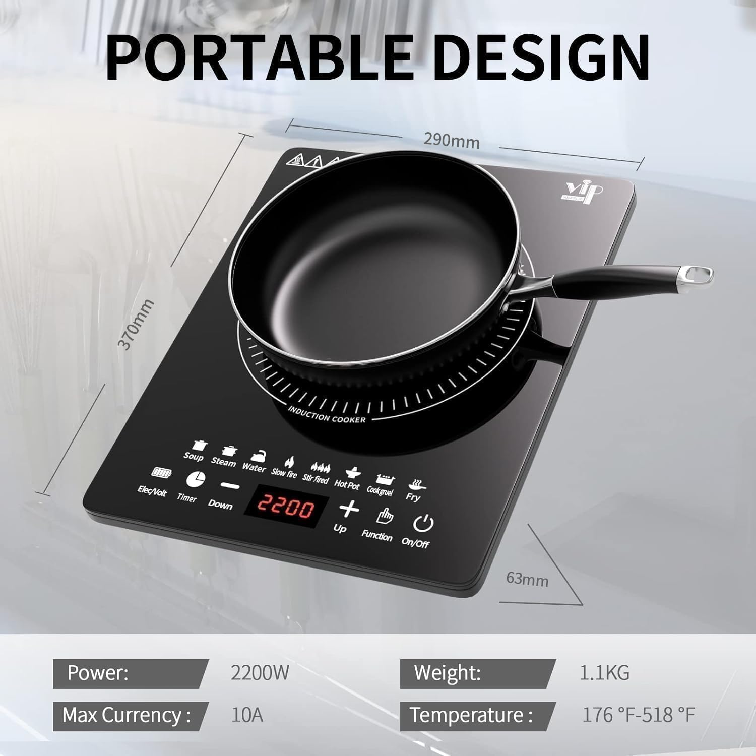 portable induction cooktop, countertop burner with multi-function, 2200w electric stove with easy clean glass, 8 modes sensor touch cooker (wp6)