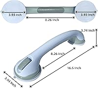 Vista 3 de Paquete de 2 barras de agarre resistentes para regadera, asas de barra de succión gris de 16.5 pulgadas para ancianos, personas mayores