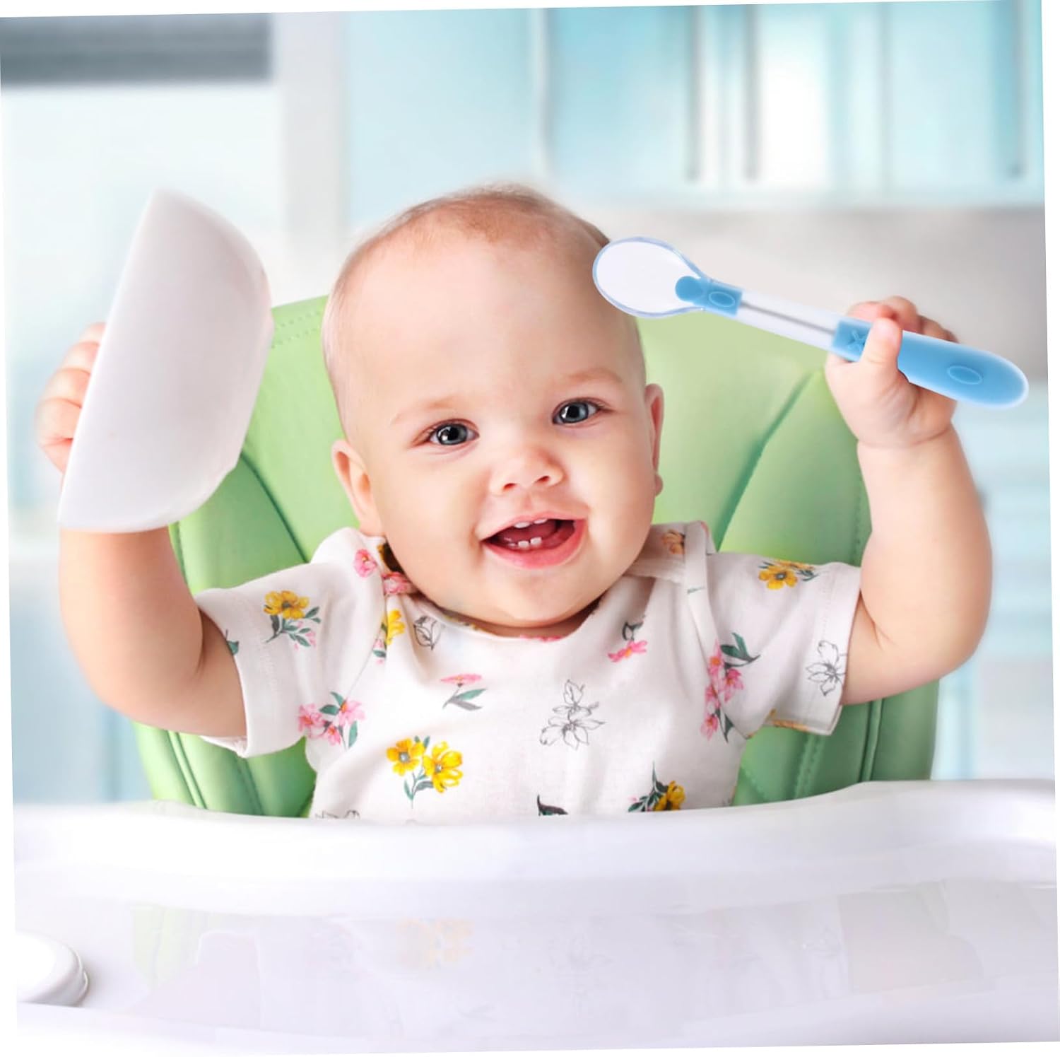 2PCS Silicone Spoons Set Soft Utensils Easy-grip Feeding Tools Blue Pink
