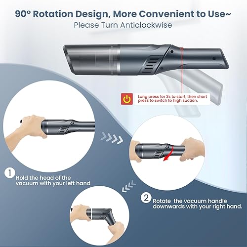 Miniatura 3 de Aspiradora inalámbrica para automóvil, aspiradora de mano portátil con mango ajustable de 90, 120 W15000 Pa recargable mini polvo para automóviles,