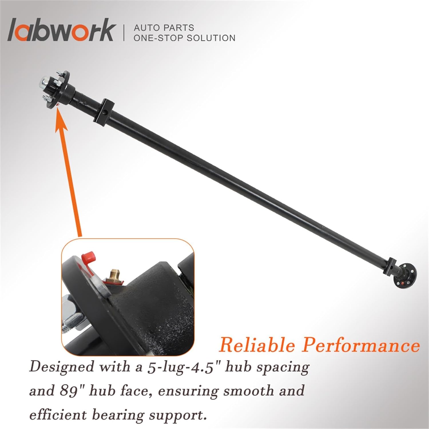 labwork 3500 lbs Trailer Axle 5-Hole-4.5 89 Hub Face 74, Straight Steel Axle Tube, Powder Coated with U-Bolt Kit Included