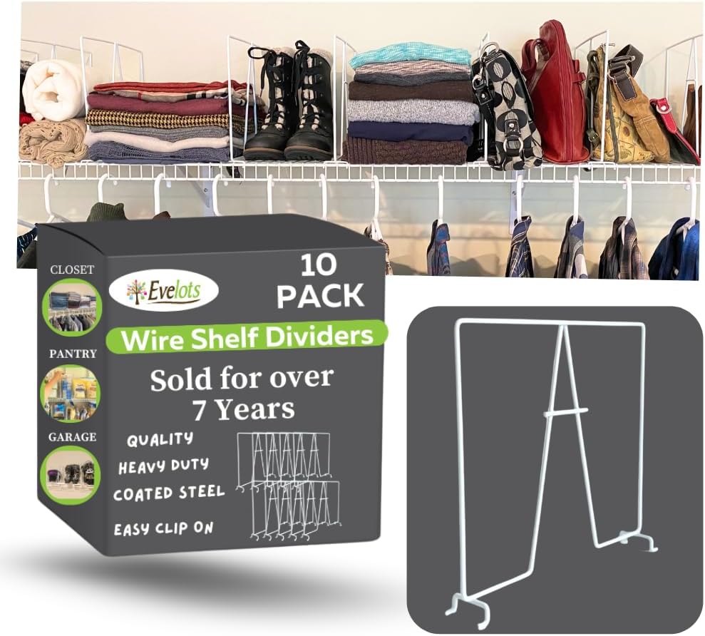 Evelots 10-Pack Wire Shelf Dividers for Easy Closet & Garage Organization