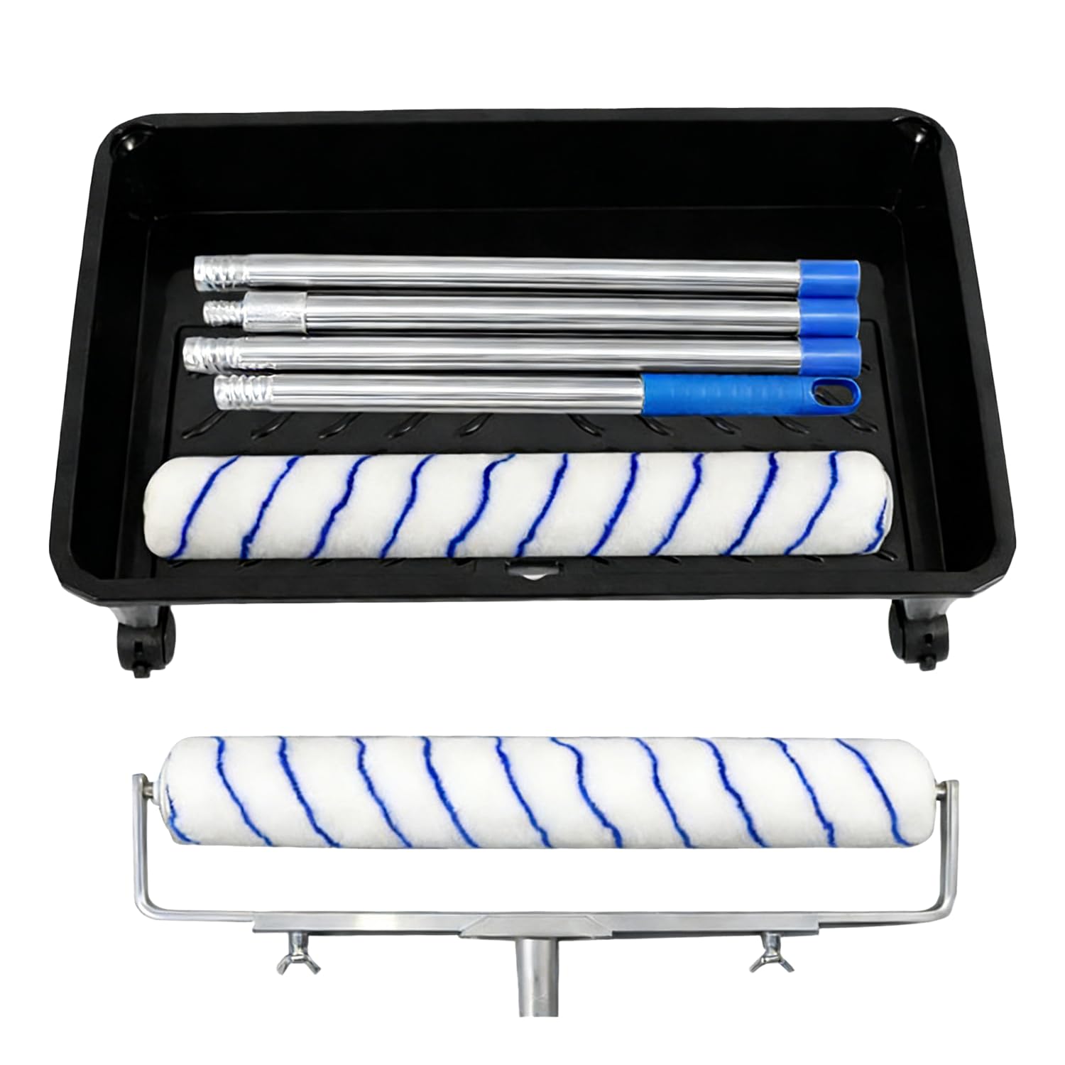 Juego de rodillos de pintura de 18 pulgadas, juego de rodillos de pintura extensibles grandes y bandejas, 2 piezas de funda de rodillo de pintura de 18 pulgadas, bandeja de rodillo de pintura con
