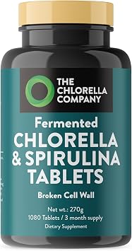 Fermented Chlorella & Spirulina Tablets, 1080 Tablets 3 Month Supply Broken Cell Wall for Nutrient Absorption, Vegan Superfood for Detox & Energy, Algae Supplement, Non-GMO 3 Month Supply