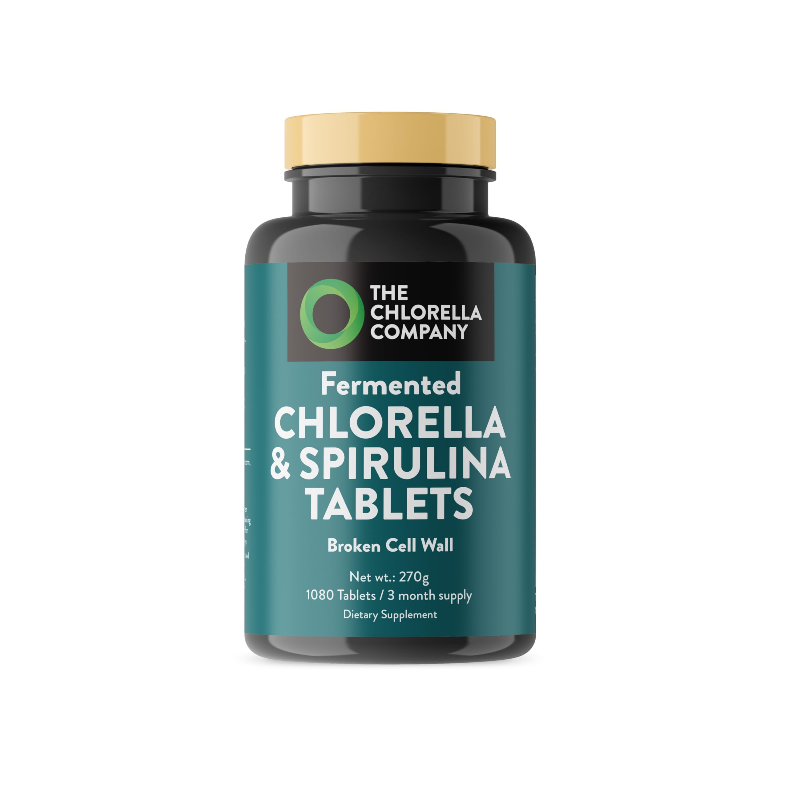 Fermented Chlorella & Spirulina Tablets, 1080 Tablets (3 Month Supply) Broken Cell Wall for Nutrient Absorption, Vegan Superfood for Detox & Energy, Algae Supplement, Non-GMO