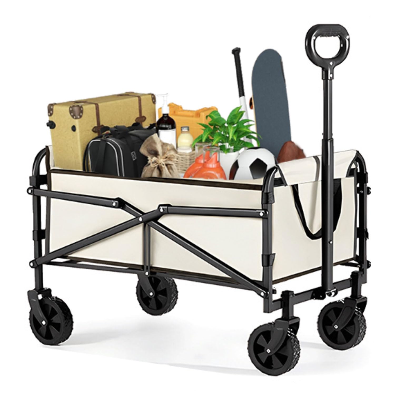 Carrello da Giardino Pieghevole con Ruote Carrello da Spiaggia per Tutti i Terreni capacità Carico 150/175kg Carrello Pieghevole per Festival Campeggio Picnic Sport Shopping Nero