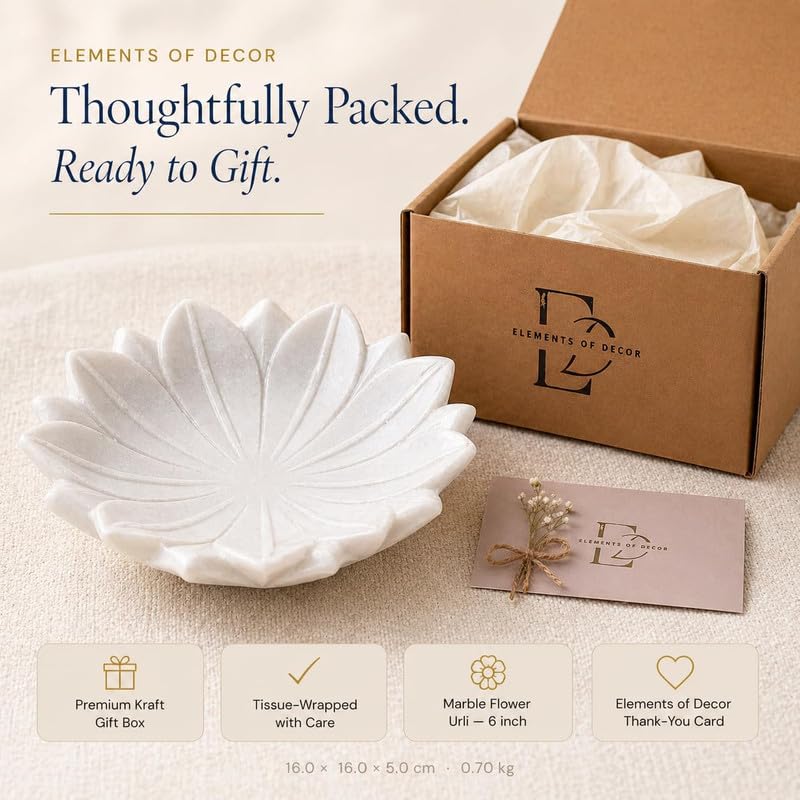 Image of Marble Urli Bowl for Home Decor | Handcrafted Floating Bowl, Decorative Centerpiece for Living Room Table, Luxury Stone Urli Dish, Pooja Decor & Festive Gift Item (Floral /6 Inch)